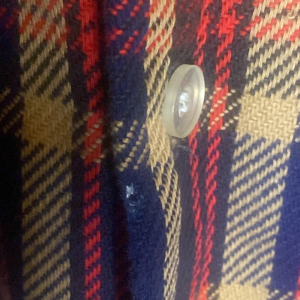 Vintage Oshkosh thick plaid flannel size medium navy tan red - Picture 4 of 6